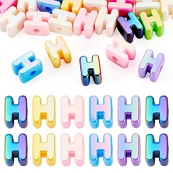 Letter H 20 Stück UV-beschichtete, opake europäische Acrylperlen, große, irisierende Perlen, Gemischte Farbe, Buchstabe h, 20.5x16x13.5 mm, Bohrung: 6 mm