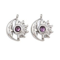 Фиолетовый Бархат 304 из нержавеющей стали горный хрусталь подвески, подвески-камни со звездами и луной, февраль, цвет нержавеющей стали, пурпурного бархата, 19.5x16x3.5 мм, отверстие : 1.6 мм