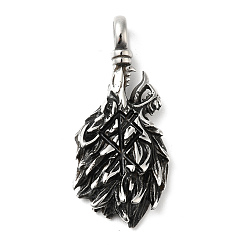 Античное Серебро 304 подвески для ручной полировки из нержавеющей стали, прелести волка, античное серебро, 42x18x5 мм, отверстие : 5 мм