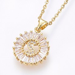 Letter S Подвеска-колье с инициалом из латуни, украшенная микропаве из кубического циркония., с 304 цепи из нержавеющей стали, плоские круглые с буквы, золотые, letter.s, 17.71 дюйм (45 см), Кулон : 22x16x3 мм