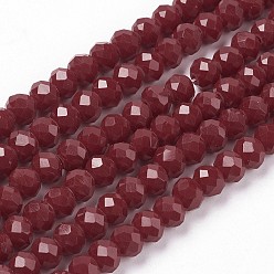 Dark Red Faceted Solid Color Glass Rondelle Beads Strands, Dark Red, 6x4mm, Hole: 1mm, about 87~90pcs/strand, 15.7 inch