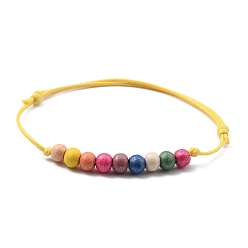 Золотистый Регулируемые браслеты Корейские парафинированные полиэфирным кордом, вышитый бисером браслеты, с бусинами из натурального дерева с росписью радуги, золотые, внутренний диаметр: 1-7/8~3-1/2 дюйм (4.9~8.9 см)