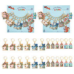 (52) Непрозрачная лаванда Подвесные маркеры для петель из эмалированного сплава «домик», подвески крючком, маркер с замком и кольцом с подвеской в виде винного бокала, разноцветные, 3.8~4.5 см, 2 стиль, 6 шт / стиль, 12 шт / комплект