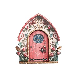 Pink Украшения для деревянных дверей, миниатюрная волшебная дверь на елку, для дома, садовые украшения, цветочная дверь, розовые, 100x90 мм