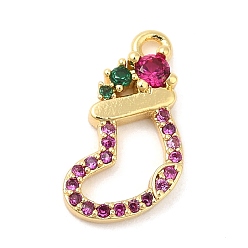 Настоящее золото 18K Подвески из кубического циркония с покрытием из латуни, долговечный, без кадмия и без свинца, рождественские носки, реальный 18 k позолоченный, 15x10x2.5 мм, отверстие : 1.2 мм