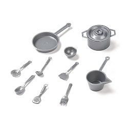 Gray 10Pcs DIY Plastic Miniature Kitchenware Set, for Children Kitchen Tableware Toys, Gray, 14~55x7~37x3~17mm, Hole: 1~2mm, 10pcs/set