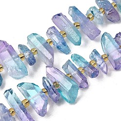 Лиловый Гальванические природный кристалл кварца бусы пряди, граненые, окрашенные, палочка для наггетсов, с бисером, сирень, 11~25x3~9x4~10 мм, отверстие : 1~1.2 мм, около 19~26 шт / нитка, 7.09~7.48'' (18~19 см)