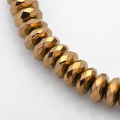 с Покрытием Меди Гальванизировать немагнитных синтетический гематит бисер пряди, граненые, шайба, с медным покрытием, 8x3 мм, отверстие : 1 мм, около 106 шт / нитка, 15.1 дюйм