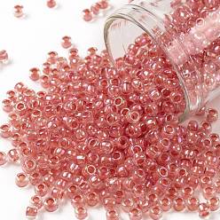 (779) Inside Color AB Crystal/Salmon Lined TOHO Round Seed Beads, Japanese Seed Beads, (779) Inside Color AB Crystal/Salmon Lined, 8/0, 3mm, Hole: 1mm, about 1110pcs/50g