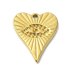 Настоящее золото 18K Ионное покрытие (ip) 304 подвески из нержавеющей стали, сердце с очарованием глаз, реальный 18 k позолоченный, 18.5x18x3.5 мм, отверстие : 1.6 мм