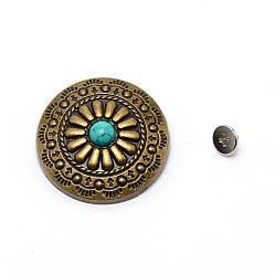 Dark Turquoise 1-Hole Alloy & Turquoise Decorative Rivets, Flat Round with Chrysanthemum Pattern, for DIY Luggage and Hardware Accessaries, Dark Turquoise, 30x8.8~9.3mm, Hole: 2.5mm