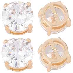 Настоящее золото 18K 15 многожильные звенья из латуни, прозрачного кубического циркония, плоско-круглые, реальный 18 k позолоченный, 10.5x10.5x6 мм