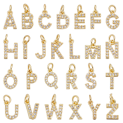Plaqué 18K Or Véritable 26 pièces 26 styles breloques en laiton micro-pavé de zircone cubique de qualité AAA, lettre a, sans cadmium et sans nickel et sans plomb, réel 18 k plaqué or, 8~9x2~8x1.5mm, Trou: 2mm, 1 pc / style