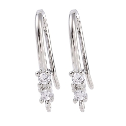 Platinum Brass Micro Pave Cubic Zirconia Earring Hooks, Fishhook, Platinum, 17.5x7x2.5mm, Hole: 1mm