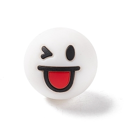 Белый Силиконовые фокусные шарики, круглый с улыбающимся лицом, белые, 15.5 мм, отверстие : 2 мм