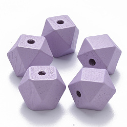 Лиловый Расписные бусы из натурального дерева, многоугольник, сирень, 15.5x16x16 мм, отверстие : 3.5 мм