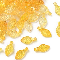 Gold Transparent Acrylic and Gold Foil Pendants, Leaf Charms, Gold, 10x5x3.5mm, Hole: 1.4mm