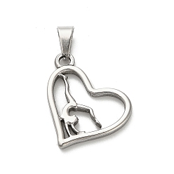Нержавеющая Сталь Цвет 304 подвески из нержавеющей стали, сердце с танцовщицей, цвет нержавеющей стали, 23.5x19x2.5 мм, отверстие : 7x3.5 мм
