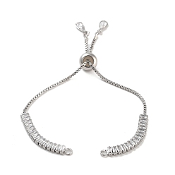 Платина Изготовление прямоугольного браслета-слайдера из латуни с прозрачным кубическим цирконием, платина, 7-7/8 дюйм (20 см), отверстие : 1.8 мм