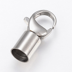 Stainless Steel Color Tarnish Resistant 304 Stainless Steel Lobster Claw Clasps, with Cord End, Stainless Steel Color, 20x10x7mm, Hole: 6mm