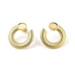 Настоящее золото 18K Левое и правое ионное покрытие (IP) 304 фурнитура для сережек-гвоздиков из нержавеющей стали для женщин, Кольца, реальный 18 k позолоченный, 25.5x24.5 мм, штифты : 11.5x0.5 мм