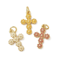 (52) Непрозрачная лаванда Латунь эмаль подвески, крест прелести, с целью перехода в кольце, стойки покрытие, долговечный, без свинца и без кадмия, реальный 18 k позолоченный, разноцветные, 17.5x11.5x1.5 мм, отверстие : 3 мм