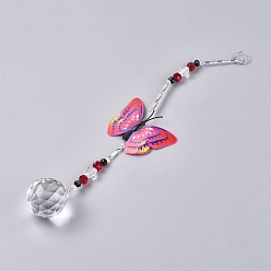 Colorful Crystal Suncatchers Hanging Pendant, Butterfly Prism, Windows Car Decorations, Pink, 260mm