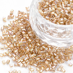 Цвет Древесины Стеклярус, серебряная подкладка цвета радуги, деревесиные, 2.5~3x2 мм, отверстие : 0.9 мм, Около 15000 шт / фунт