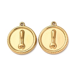 Real 18K Gold Plated Labor Day 304 Stainless Steel Pendants, Flat Round with Wrench Charms, Ion Plating(IP), Real 18K Gold Plated, 17.5x15.5x2.5mm, Hole: 1.2mm