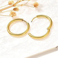 Настоящее золото 14K 304 серьги из нержавеющей стали для женщин, ионное покрытие (ip), реальный 14 k позолоченный, 23x2.5 мм