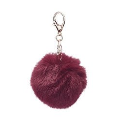 Темно-Красный Брелок пом пом мяч, с зажимными зажимами из омаров сплава и металлическим кольцом для ключей, для украшения сумки, брелок подарок и рюкзак для телефона, золотой свет, темно-красный, 138 мм