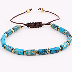 Имперская яшма Браслеты из натуральной императорской яшмы с бисером, регулируемые плетеные браслеты для женщин и мужчин