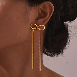 Настоящее золото 18K 304 из нержавеющей стали серьги, бант с круглой подвеской-змейкой, реальный 18 k позолоченный, 33x91.5 мм