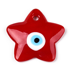 Красный Подвески лэмпворк ручной работы, звезда с дурным глазом, красные, 38x38x5.5 мм, отверстие : 3.5 мм