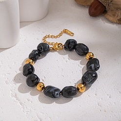 Золотой Винтажные браслеты из нержавеющей стали и черного акрила с бусинами в виде самородков для женщин, золотые, 6-3/4 дюйм (17 см)