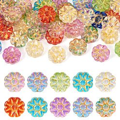 Mixed Color 50Pcs Baking Paint and Golden Metal Enlaced Glass Beads, Flower, Mixed Color, 14x5.5mm, Hole: 1.2mm