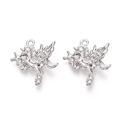 Платина Подвески из сплава , амулеты в виде лошади и крыла, платина, 23x21.5x5.5 мм, отверстие : 1.8 мм