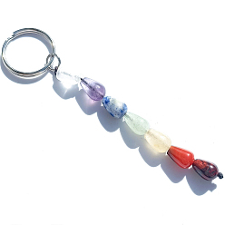 Teardrop 7 брелки с драгоценными камнями чакры, с кольцами для ключей из платинового сплава, капля, 11.5 см