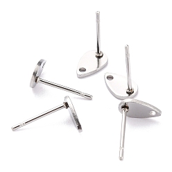 Stainless Steel Color Tarnish Resistant 304 Stainless Steel Stud Earring Finding, Teardrop, Stainless Steel Color, 8x5x0.8mm, Hole: 1mm, Pin: 0.8mm