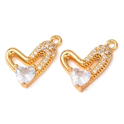 Прозрачный Латунные микро проложить кубического циркония подвески, сердце прелести, без никеля , реальный 18 k позолоченный, прозрачные, 12x14.5x4.5 мм, отверстие : 1.4 мм