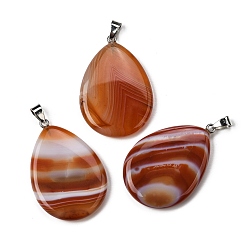 Полосатый Агат Подвески из натурального красного полосатого агата (окрашенного и подвергнутого термической обработке)., Подвески в форме капли с 304 защелкивающимися креплениями из нержавеющей стали, цвет нержавеющей стали, 43.5~45x29.5~30.5x6~7.5 мм, отверстие : 7.5x4.5 мм