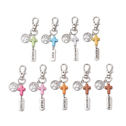 (52) Непрозрачная лаванда Акриловый крест кулон украшение, с поворотными карабинами из сплава и подвесками из сплава, древо жизни, разноцветные, 75 мм