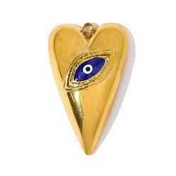 Синий 304 нержавеющей стальной эмали подвески, сердце с оберегами от сглаза, ионное покрытие (ip), реальный 18 k позолоченный, синие, 34x20 мм