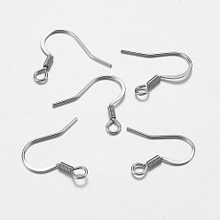 Stainless Steel Color Tarnish Resistant 304 Stainless Steel Earring Hooks, with Horizontal Loop, Stainless Steel Color, 17x18x1.5mm, Hole: 2mm, 22 Gauge, Pin: 0.6mm