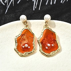 Настоящее золото 18K Серьги-гвоздики с эмалью в форме капли из латуни, с ABS имитации жемчуга, без кадмия и без свинца, долговечный, стойки покрытие, реальный 18 k позолоченный, 31x16 мм