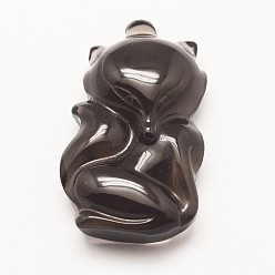 Obsidian Carved Natural Obsidian Pendants, Fox, 46x27x13mm, Hole: 2mm