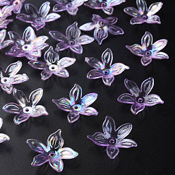 Medium Orchidee Transparente Acryl Perlen, AB Farbe, Blume, Medium Orchidee, 25.5x28x6 mm, Bohrung: 1.8 mm, ca. 980 Stk. / 500 g