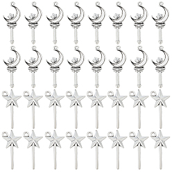 Античное Серебро 80шт. 2 стили тибетский стиль сплав волшебная палочка подвески, без кадмия и без свинца, звезда и луна, античное серебро, 26~27x11.5~13x2~2.5 мм, отверстие : 1.2~2 мм, 40 шт / стиль