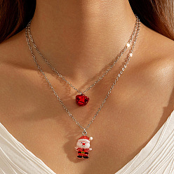 Santa Claus Рождественский колокольчик из смолы, двухслойные железные цепочки для женщин, платина, белый и красный, Дед Мороз, 15.75 дюйм (40 см)