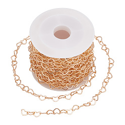 Light Gold 5м латунных звеньев цепи, сердце, пайки, с катушкой, золотой свет, 6x4.5x0.5 мм